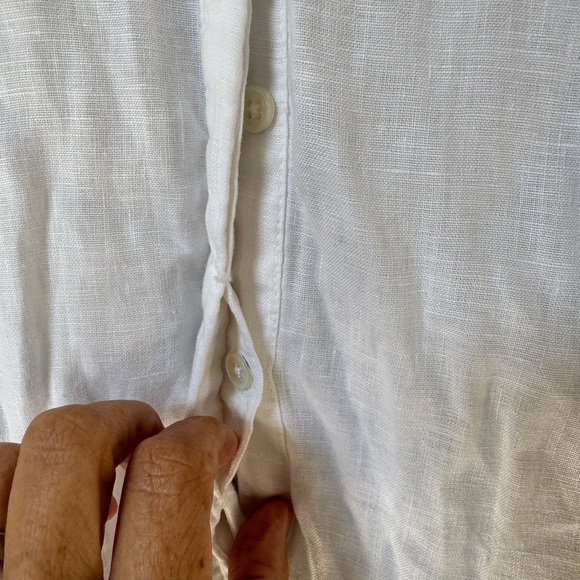 James Perse white v neck button front long sleeve linen jumpsuit sz 3 = Large - Picture 9 of 14